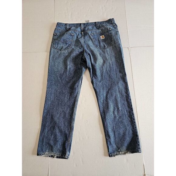 Carhartt Men 40X30 Blue Traditional Fit Work Denim Jeans Pants Medium Wash Chore - Picture 3 of 12